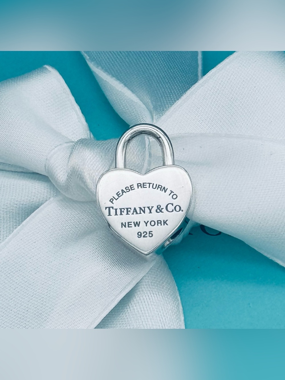 Tiffany & Co. Blue Enamel Sterling Silver Heart Pad Lock Charm